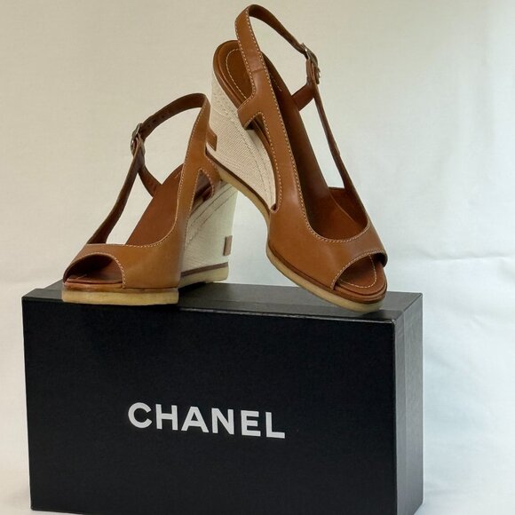 Authentic Chanel Wedge Sole Sandals - Light Brown - Size 36 / 5.5 - New in Box* - Picture 1 of 9